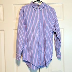 Ralph Lauren Blue/Pink 17 32/33 Button Down Collared Dress Shirt